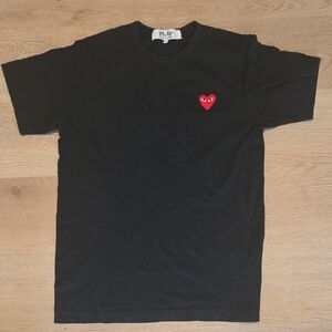 Comme des Garcons Black Tee with Red Heart Emblem